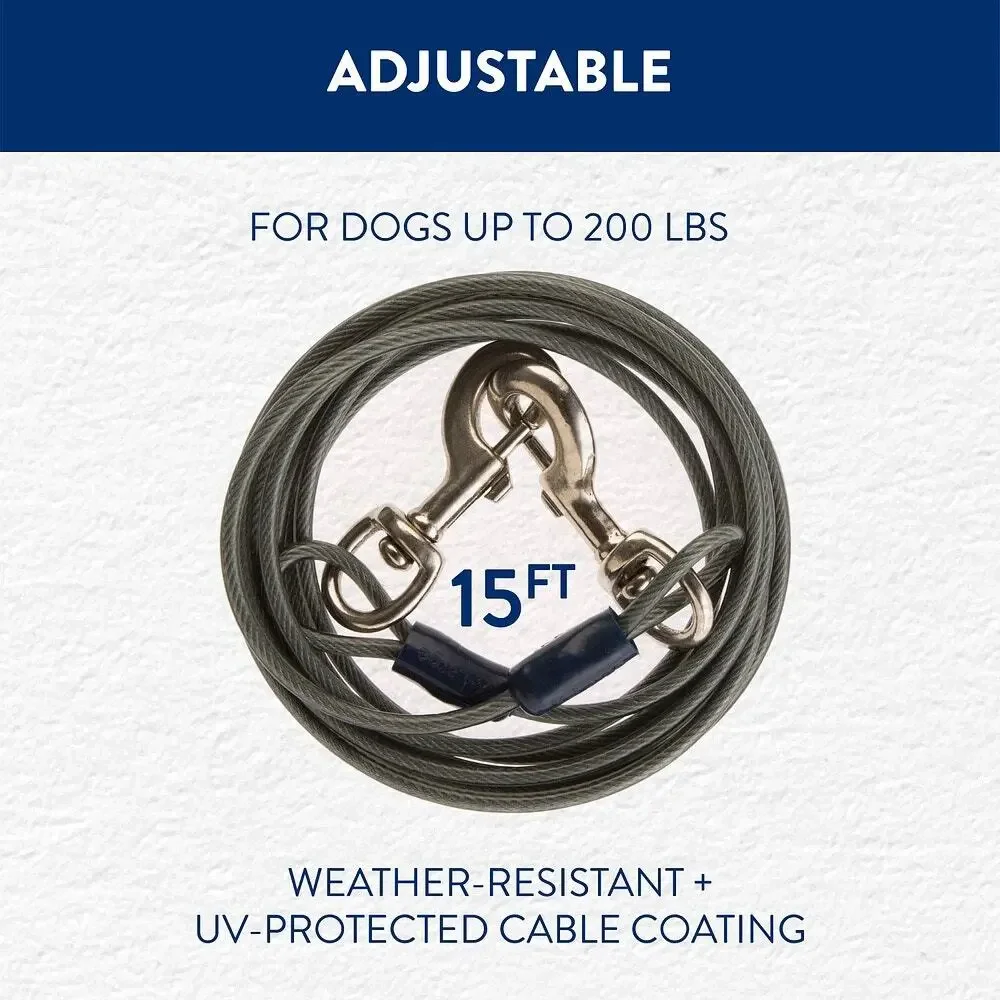 Top Paw 15' Dog Tie Out Black Gray‎ XL X-Large Adjustable 200 lbs Outdoor NWT